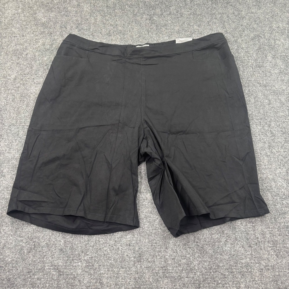 Catherines Essential Flat Front‎ Shorts 3X 26/28W Black Elastic Waist Women's